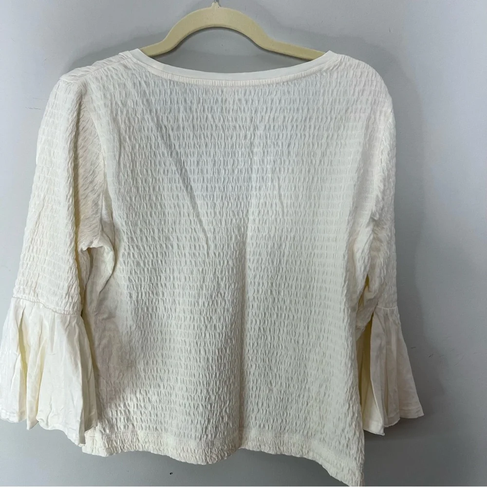 Anthropologie Cream Textured Top Bell Sleeves Shirt 310
